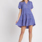 Umgee Full Size Gingham Tiered Button Detail Short Sleeve Dress Plus Size