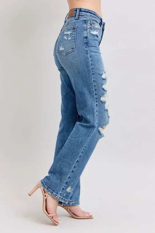 Judy Blue Full Size High Waist Heavy Destroy Straight Jeans Plus Size