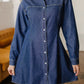 Classic blue denim shirt collar long sleeve flared mini dress