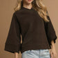 Umgee Textured Knit V-Neck Top Chocolate - DAVERRI FASHIONS