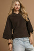 Umgee Textured Knit V-Neck Top Chocolate - DAVERRI FASHIONS