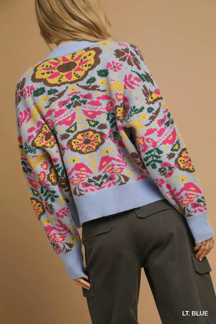 Umgee Floral Knit Button-Up Cardigan