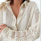 Lace Crochet Collared Neck Oversized Shirt - DAVERRI FASHIONS