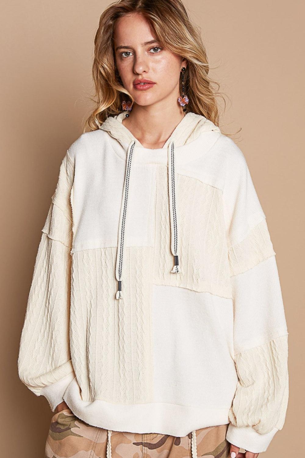 Hooded Knit Top with Exposed Seams Tops