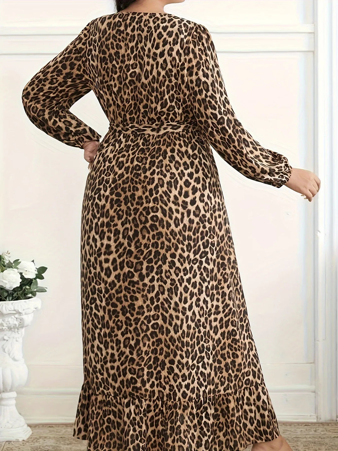 Plus Size Leopard Print Surplice Maxi Dress | Maxi Dresses Daverri Fashions