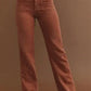Women’s high-waist terracotta corduroy flared pants with square pockets