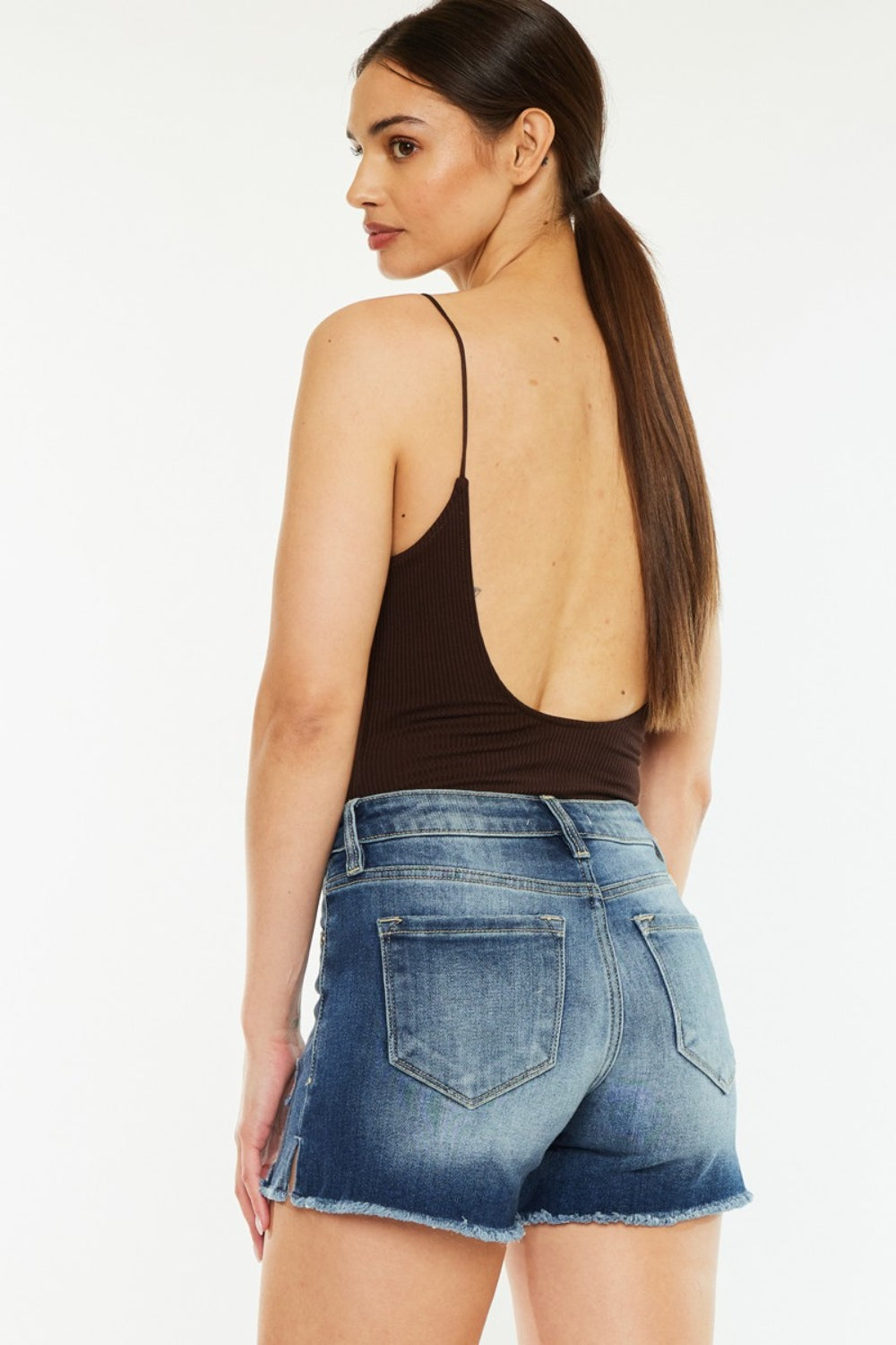 Kancan High Waist Raw Hem Denim Shorts Denim Shorts