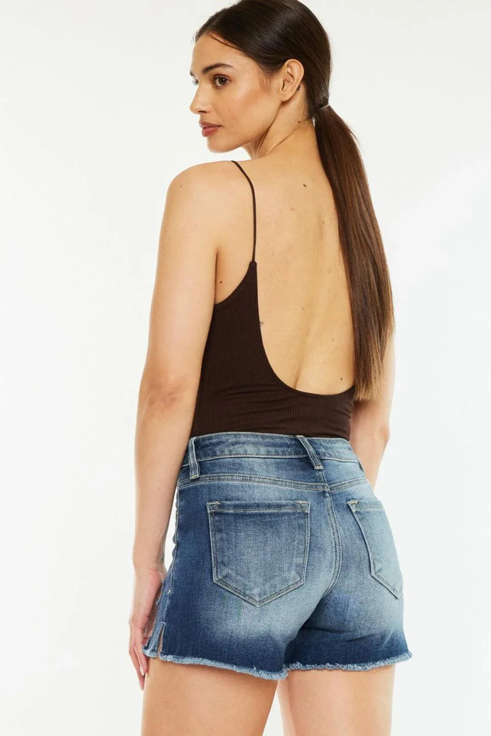 Kancan High Waist Raw Hem Denim Shorts - DAVERRI FASHIONS