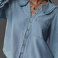 Daverri Fashions Peter Pan Collar Ruffled Denim Shirt - DAVERRI FASHIONS