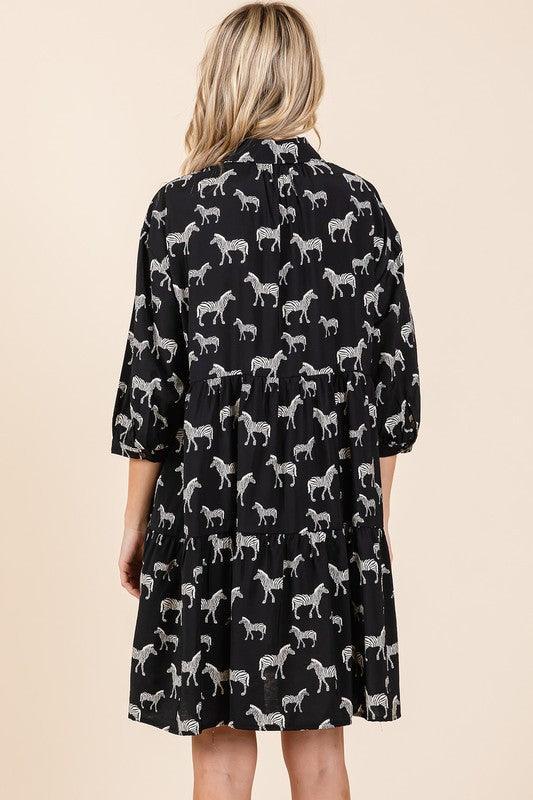 Mittoshop Zebra Print Button Down Shirt Mini Dress - DAVERRI FASHIONS