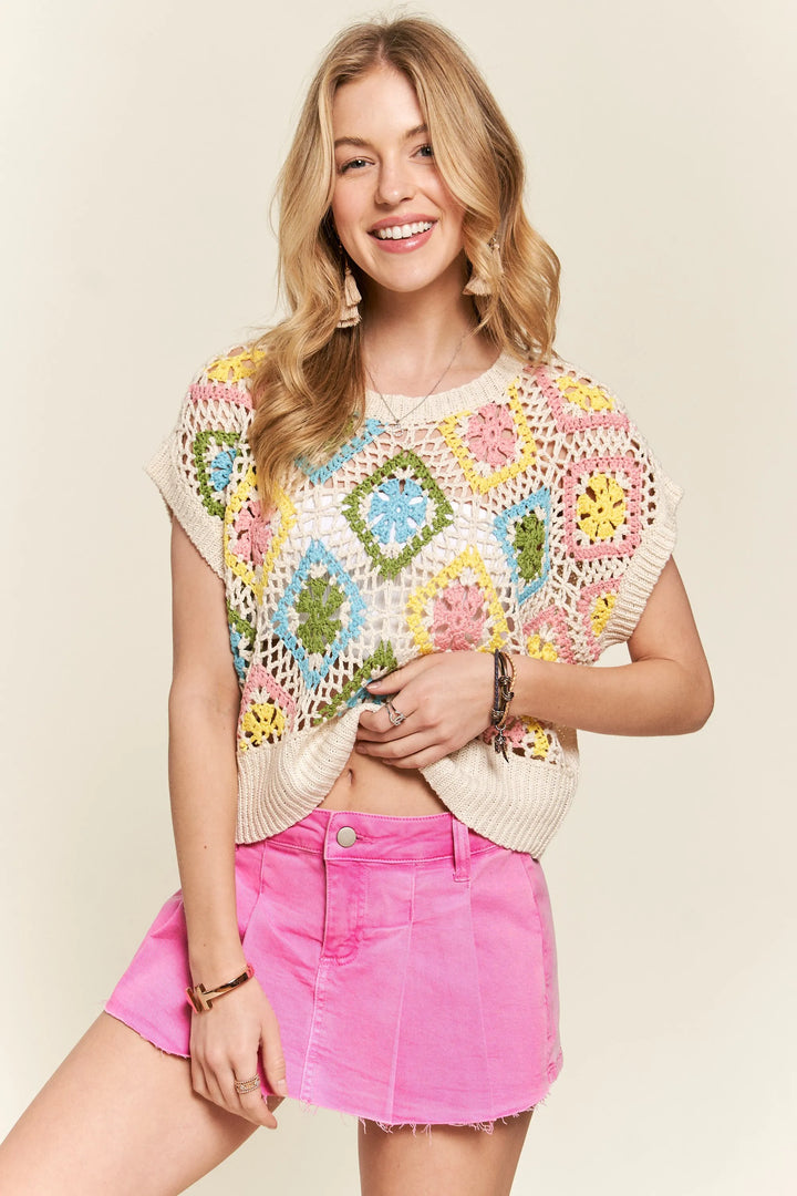 NATURAL ADORA Multicolor Crochet Top | Sweaters Daverri Fashions
