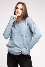 Zenana Hi-Low Hem Round Neck Sweater Sweaters