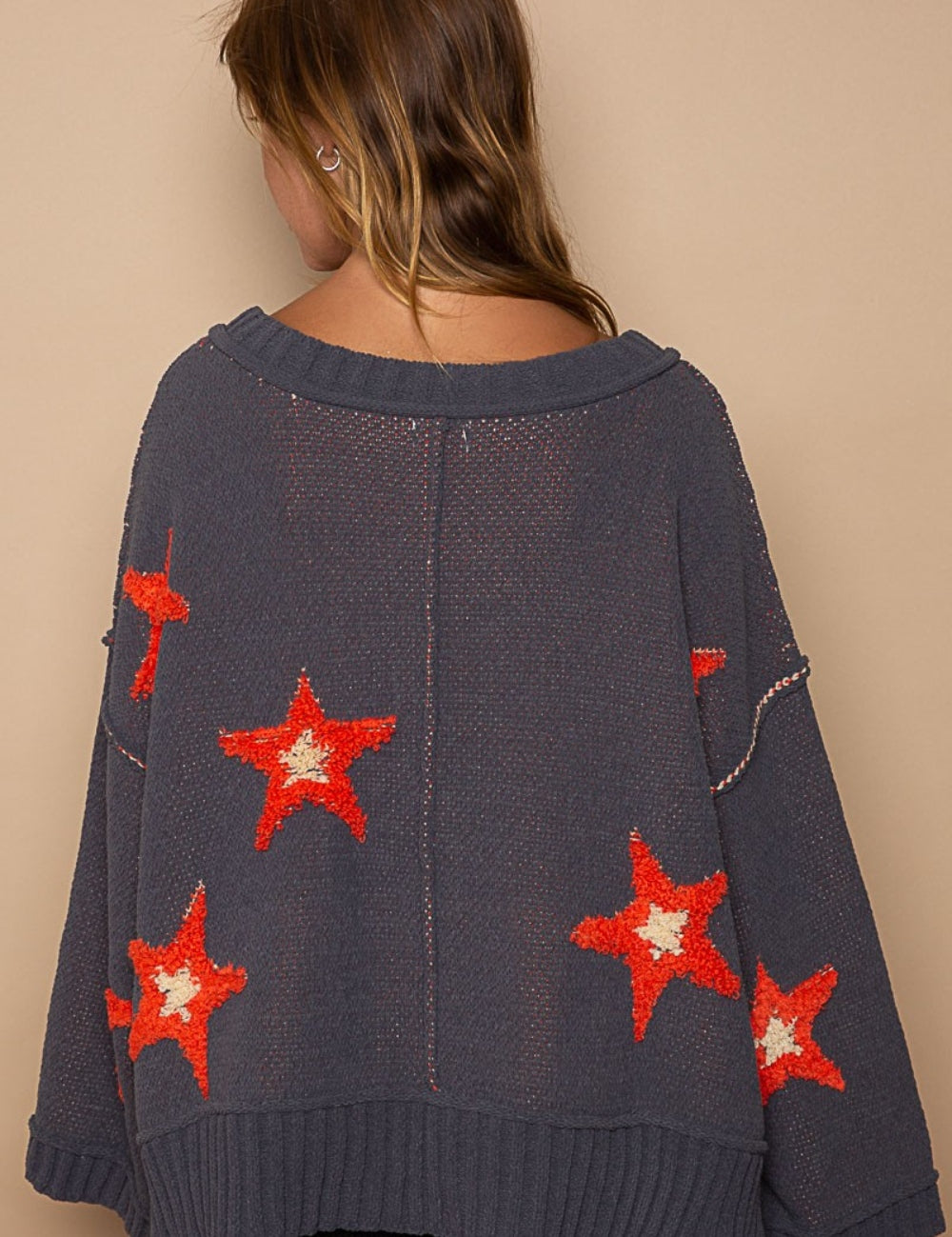 POL Long Sleeve Star Patch Sweater Sweaters