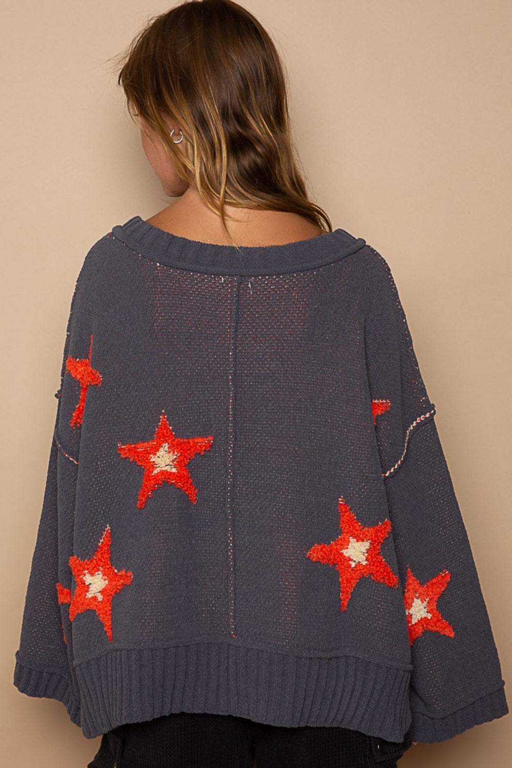 POL Long Sleeve Star Patch Sweater Sweaters