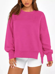 Daverri Fashions Casual Loose Side Slit Sweatshirt - DAVERRI FASHIONS