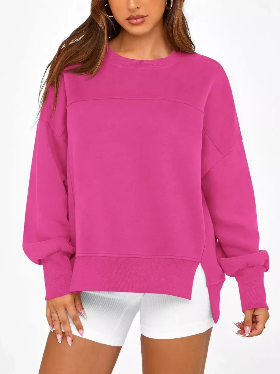 Daverri Fashions Casual Loose Side Slit Sweatshirt - DAVERRI FASHIONS