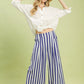 Blue and white vertically striped Umgee wide-leg pants