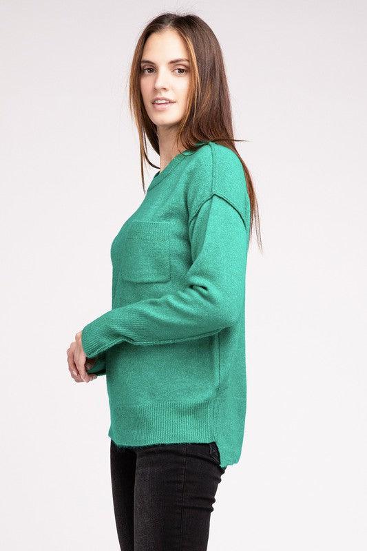 Zenana Hi-Low Hem Round Neck Sweater Sweaters