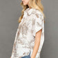 Umgee Full Size Two Tone Print Button Up Short Sleeve Shirt Plus Size