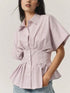 Striped Short Sleeve Button-Up Shirt - DAVERRI FASHIONS
