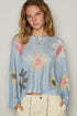 POL Flower Dropped Shoulder Long Sleeve Knit Top Baby Blue L
