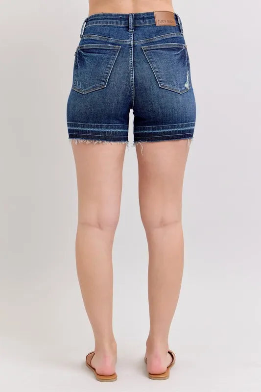 Judy Blue High Waist Tummy Control Destroy Release Hem Denim Shorts