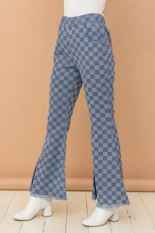 And The Why Checkerboard High Waist Bell Pants - DAVERRI FASHIONS