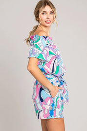 Cotton Bleu by Nu Label Abstracted Print Tie Front Shorts | Shorts Daverri Fashions