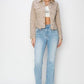 RISEN Full Size Raw Hem Button Up Cropped Denim Jacket Plus Size