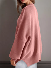Side Slit Round Neck Long Sleeve Sweater | Sweaters Daverri Fashions