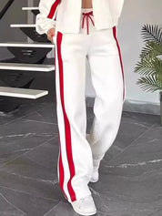 Full Size Contrast Stripe Zip Up Jacket and Pants Set Plus Size | Loungewear Sets Daverri Fashions