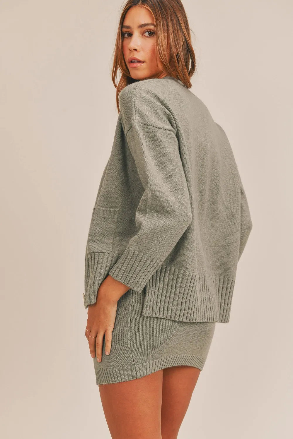 MABLE 3 Pieces Sweater Set with Crop Cami, Mini Skirt, Cardigan Skirt Sets
