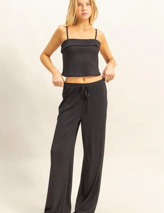 BLACK L HYFVE Rib Knit Cami Top and Pants Set | Outfit Sets Daverri Fashions