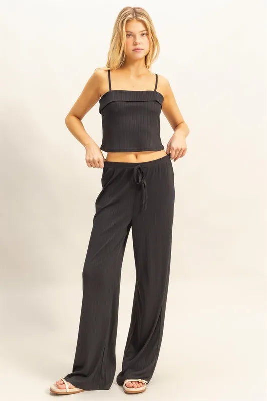 HYFVE Rib Knit Cami Top and Pants Set BLACK Outfit Sets