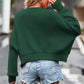 Dark green ribbed-knit cropped drop shoulder sweater with long sleeves