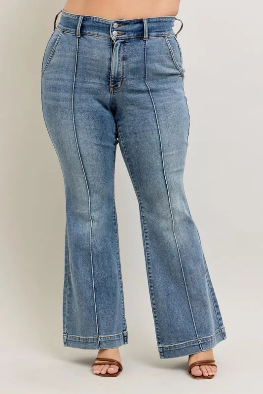 Judy Blue Full Size High-Waist Flare Denim Jeans with Front Seam Detail Plus Size Jeans