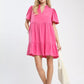 Umgee linen tiered babydoll dress in vibrant pink with scalloped puff sleeves