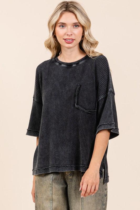 Mittoshop Mineral Wash Waffle Knit Short Sleeve Top Tops
