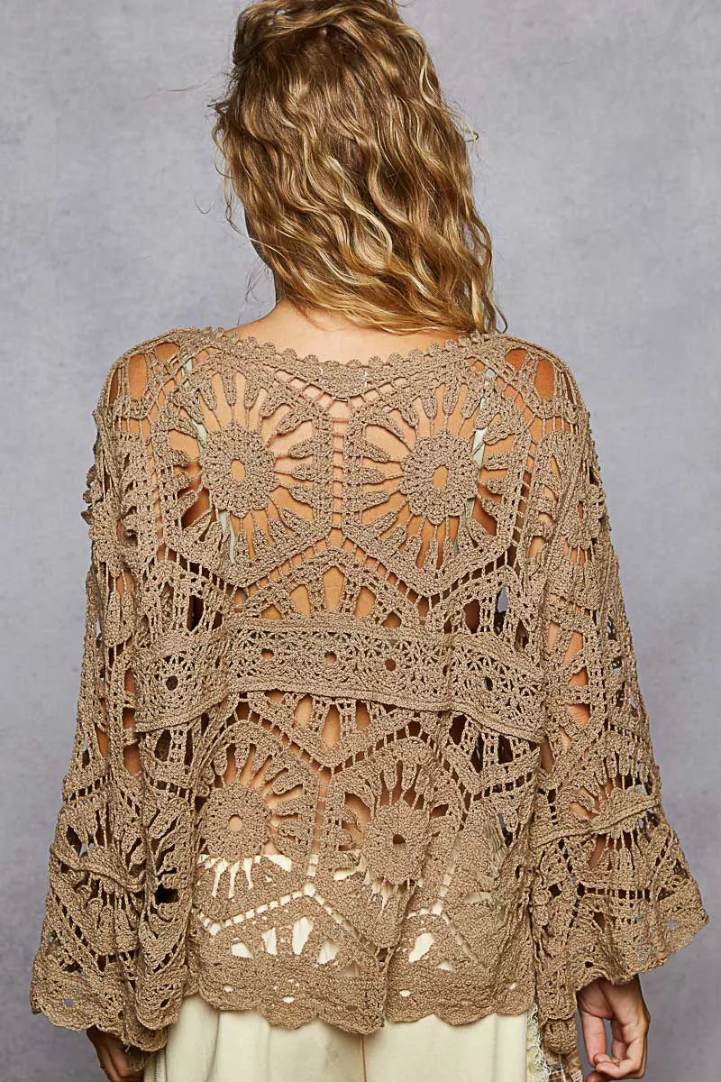 POL Round Neck Weave Knit Pattern Cropped Cover Up | Daverri Fashions