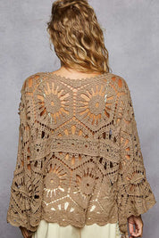 POL Round Neck Weave Knit Pattern Cropped Cover Up | Daverri Fashions