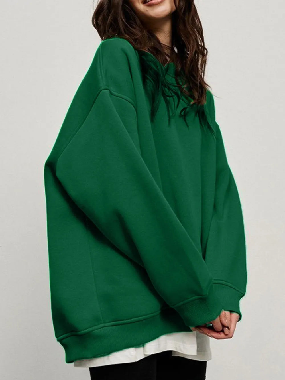 Round Neck Dropped Shoulder Long Sleeve Sweatshirt | Sweatshirts Daverri Fashions