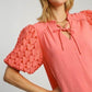 Umgee Full Size Heart Lace Sleeve Ruffle Collar Top Plus Size Tops