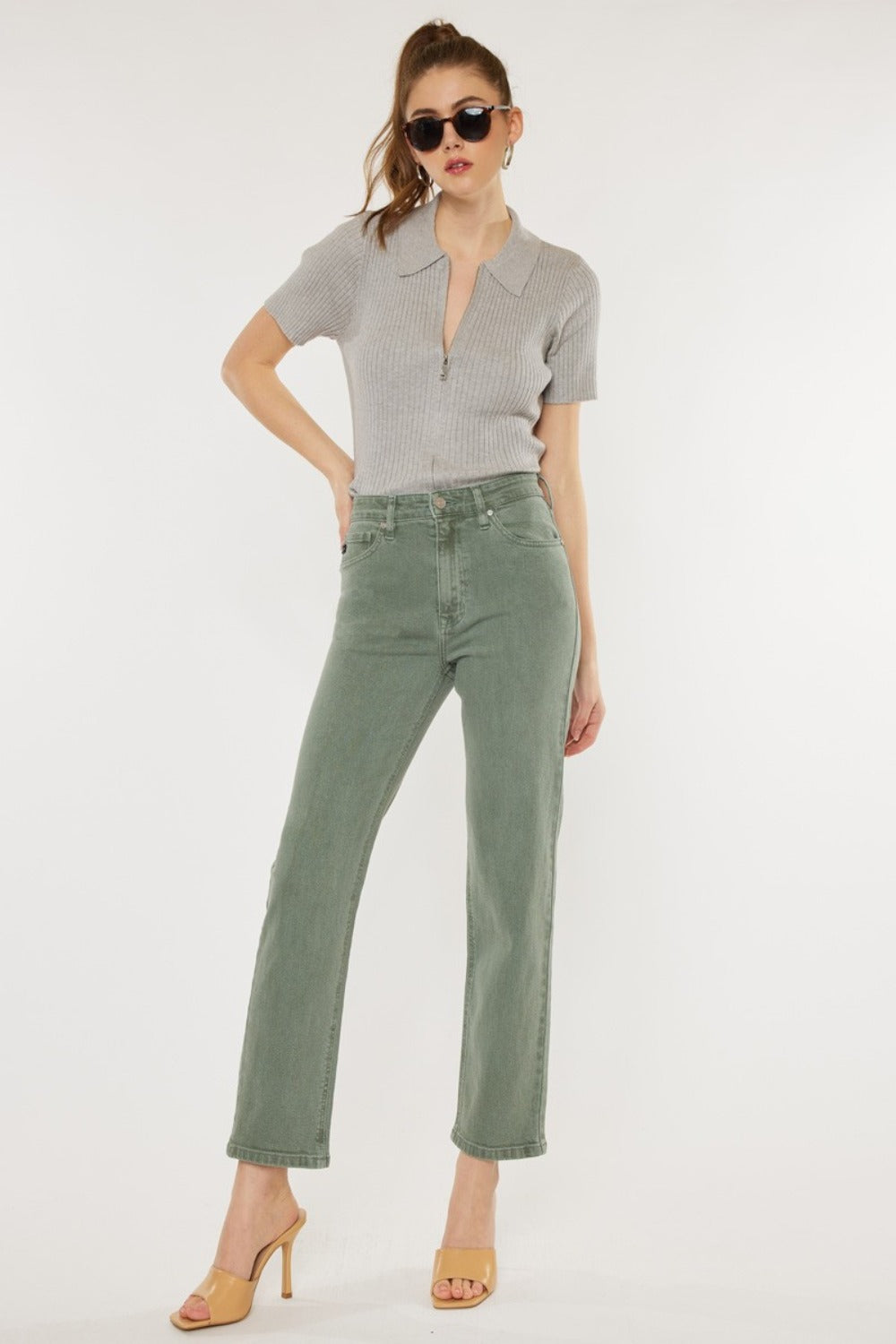 Kancan Ultra High Rise Straight Jeans Olive Jeans