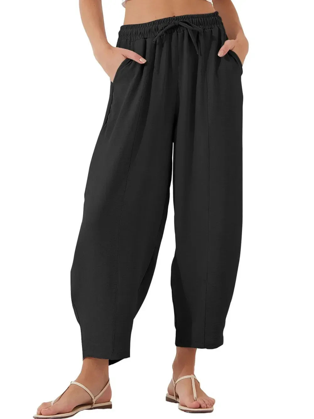 Full Size Drawstring Cropped Jogger Pants Plus Size - DAVERRI FASHIONS