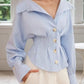 Striped Button-Up Long Sleeve Shirt - DAVERRI FASHIONS