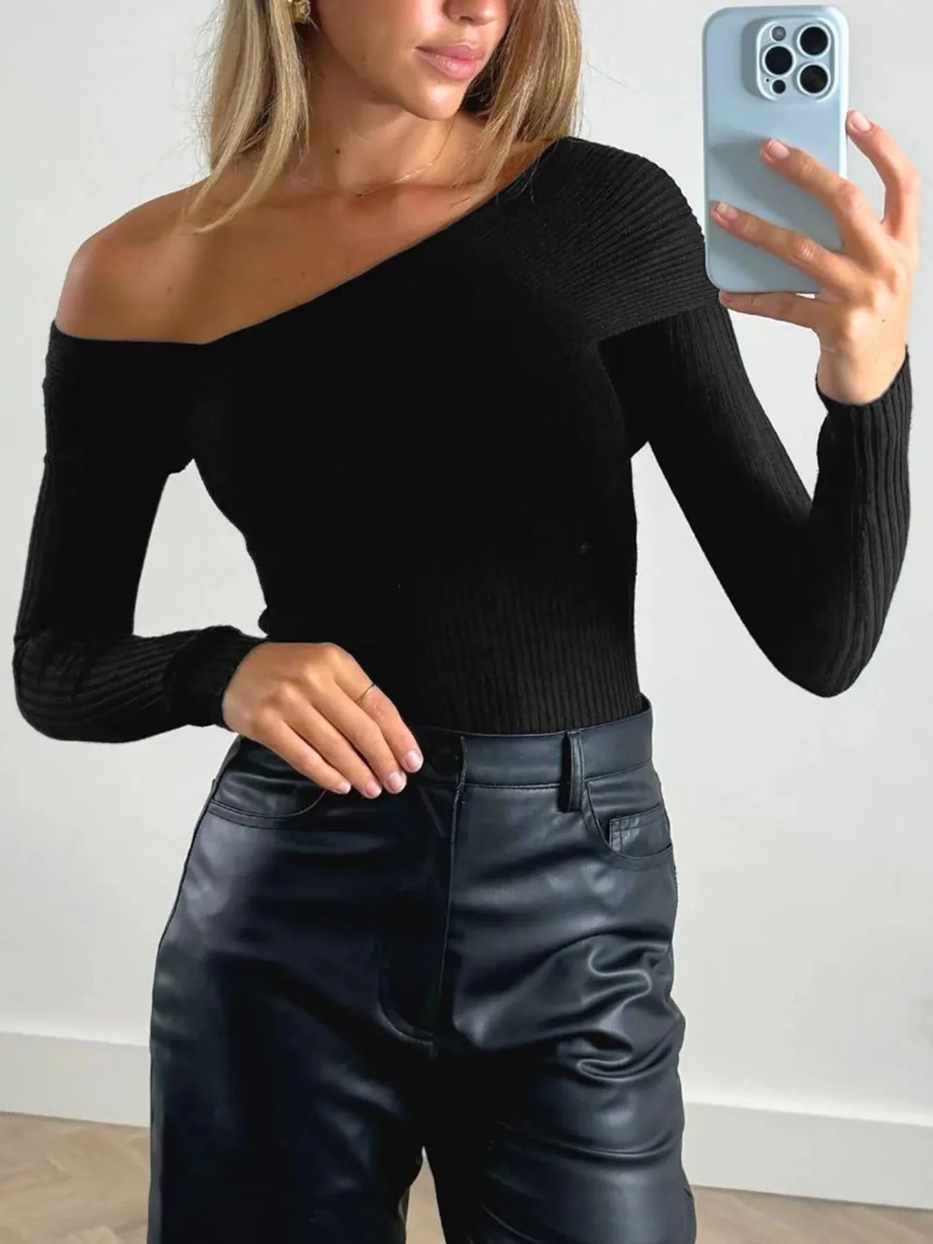 Off-Shoulder Ribbed Knit Top | Clothing Tops Daverri Fashions