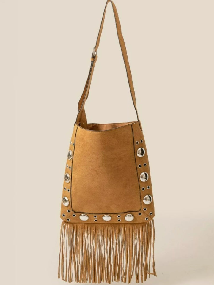 LBR one size Faux Suede Grommet Accent Fringe Tote Bag Light Brown | Handbags Daverri Fashions