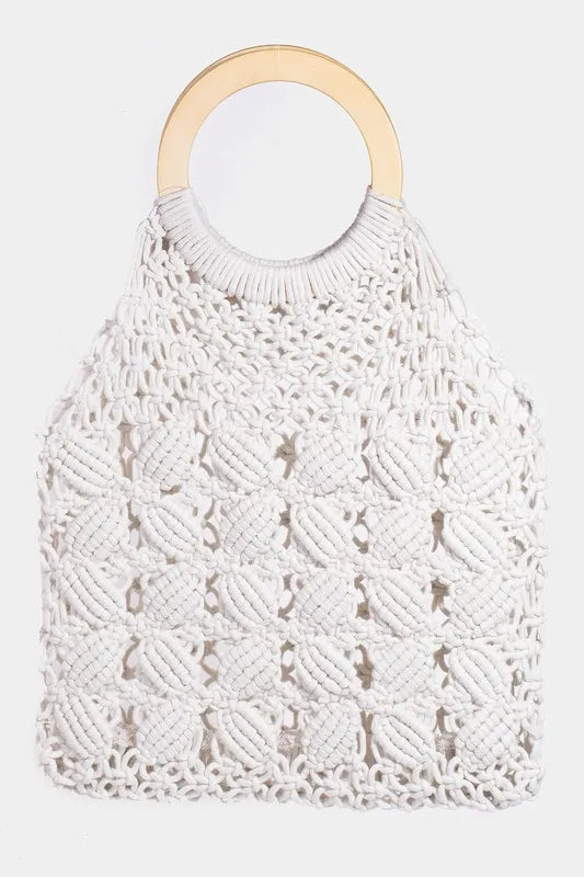 Fame Boho Braided Wooden Top Handle Bag IV One Size Handbags