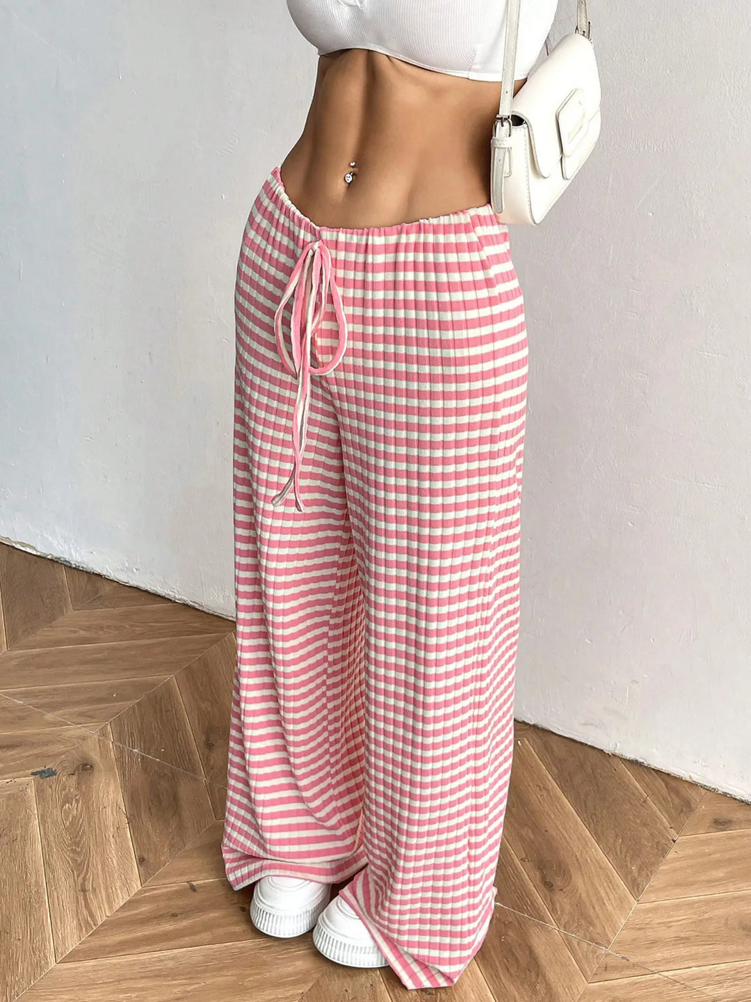 Striped Wide Leg Drawstring Pants | Loungewear Pants Daverri Fashions