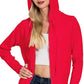 Zenana Drawstring Zip Up Hooded Cardigan Red - DAVERRI FASHIONS